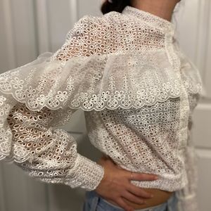 Self-portrait white eyelet blouse 🫧 elegant crop